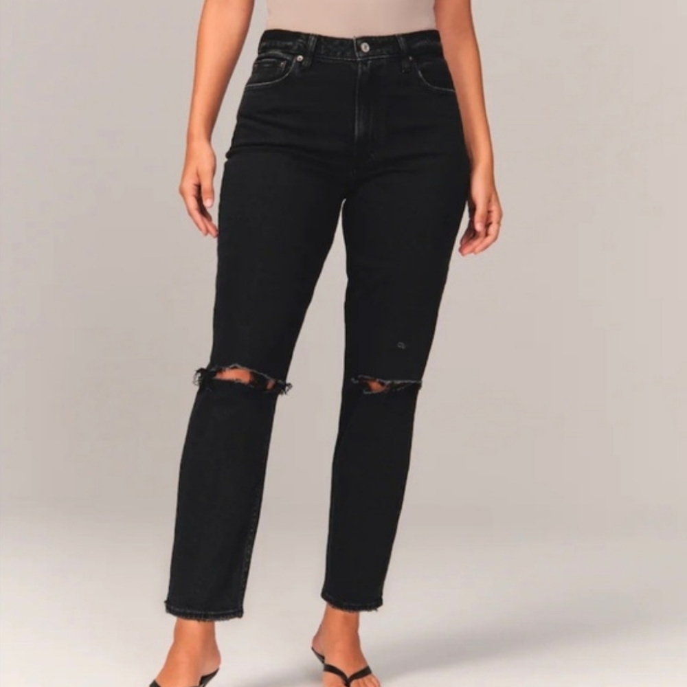 Abercrombie & Fitch Mom Jeans Black Distressed
